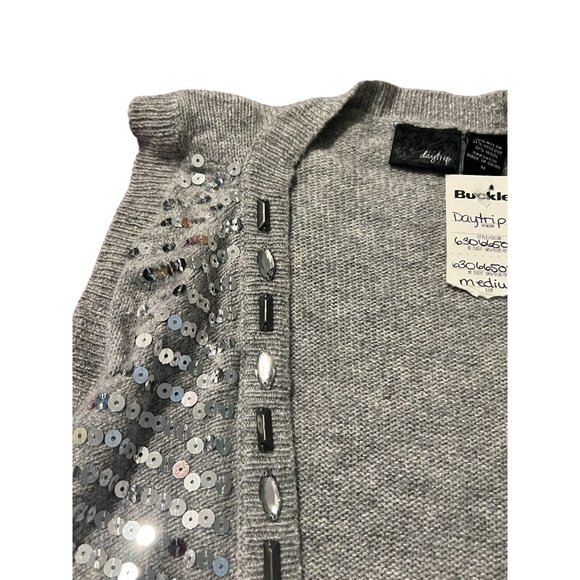Buckle Daytrip Waterfall Cardigan Sweater Sequins Rhinestones Wool Blend Sz M NW - Picture 3 of 4